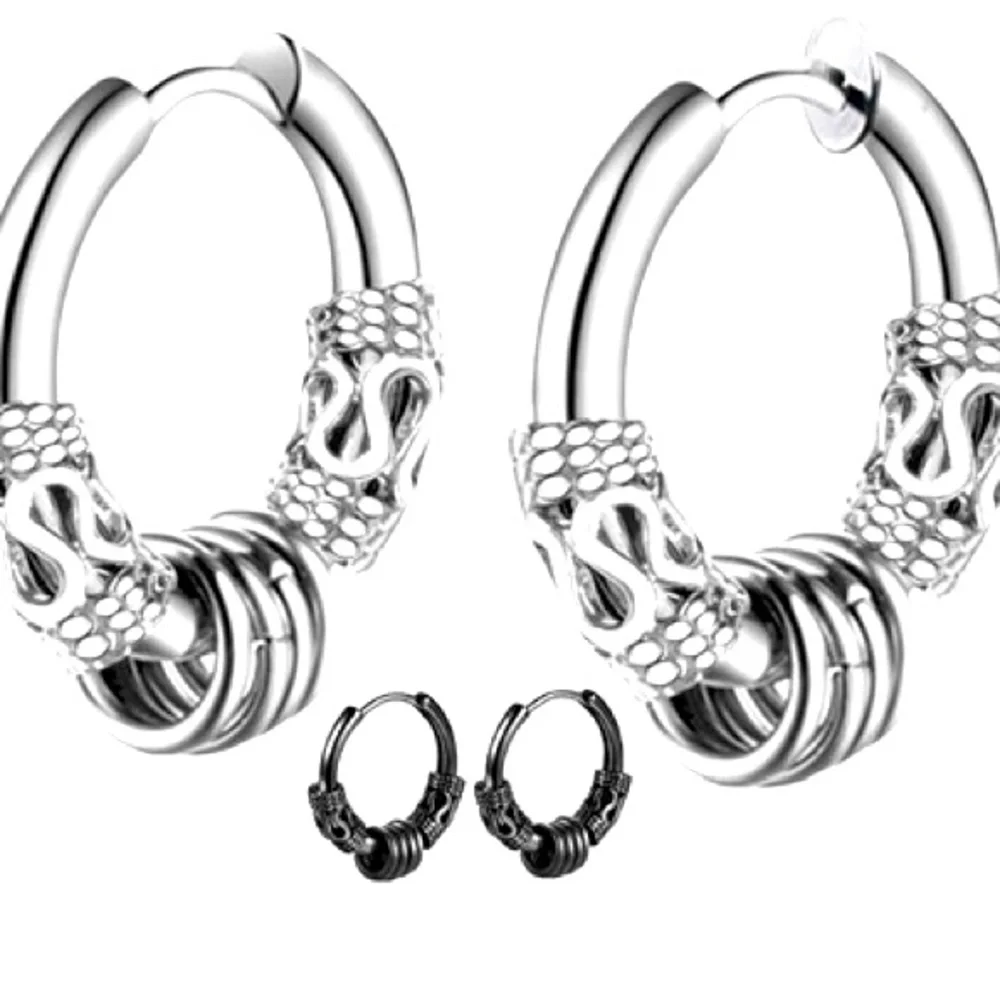 Beads Filigree Hoop Earrings for Men Stainless Steel Earrings